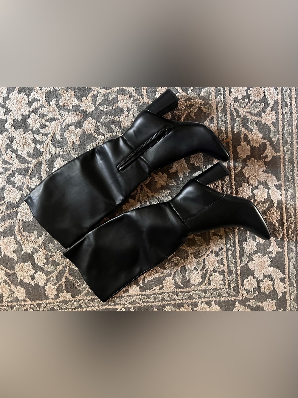 Sleek Black High Block Heel Knee Boots